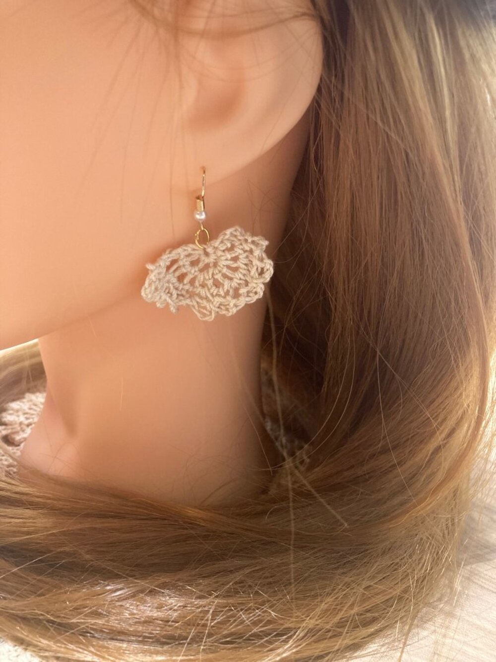Handselected Boho Crochet Lined Hat & Handcrafted Lace Earring Boutique Set - Picture 4 of 8